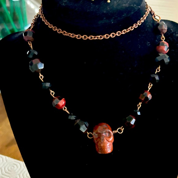 Howlite Skull Necklace. One of a Kind. Copper and black. - Picture 1 of 4